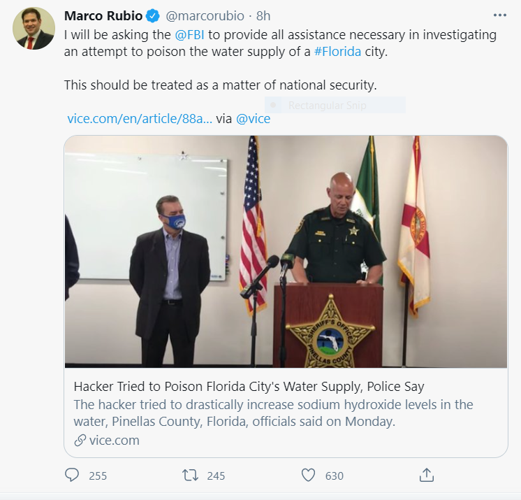 Mark Rubio tweeting about the incident