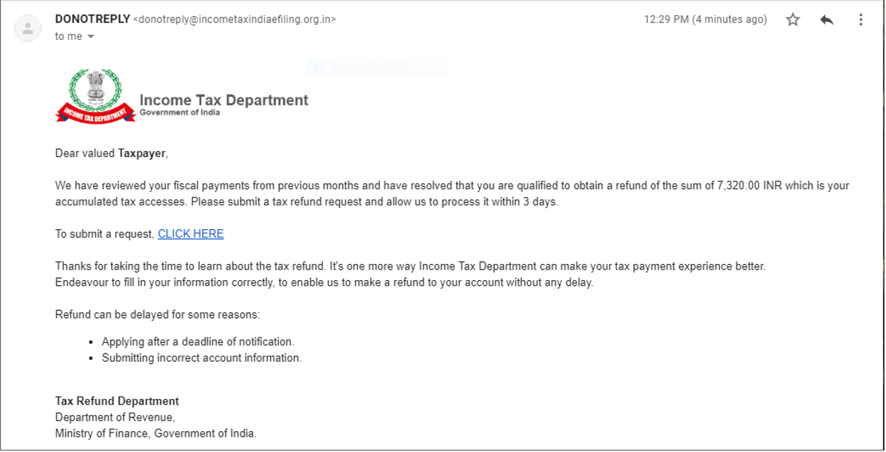 A legitimate email from incometaxindiaefilling.org.in