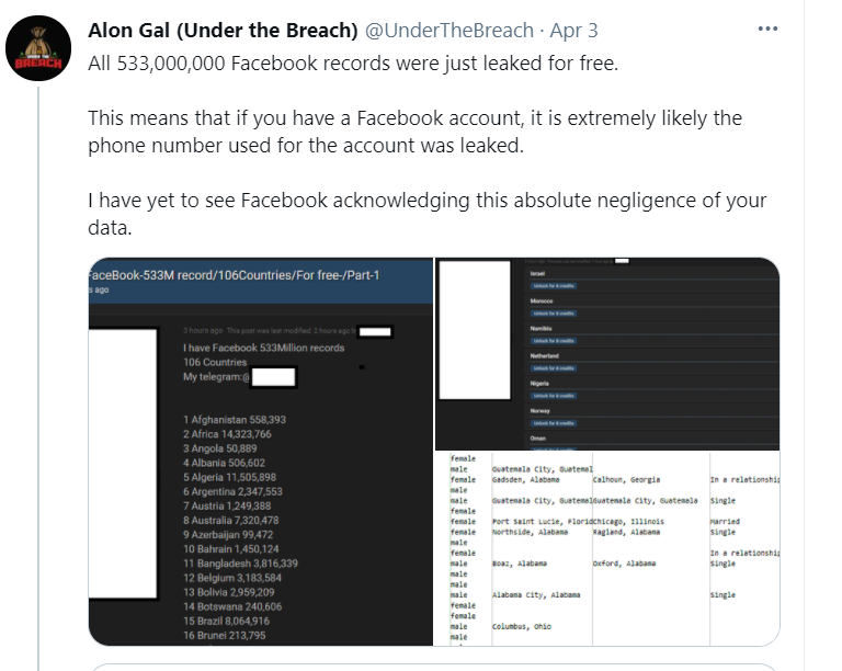 Tweet on Facebook Data Leak 