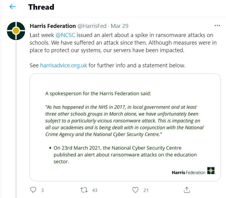 Harris Federation Cyber Attack