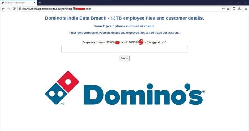 Dominos India Data Breach 18 Crore Orders Available on Dark Web