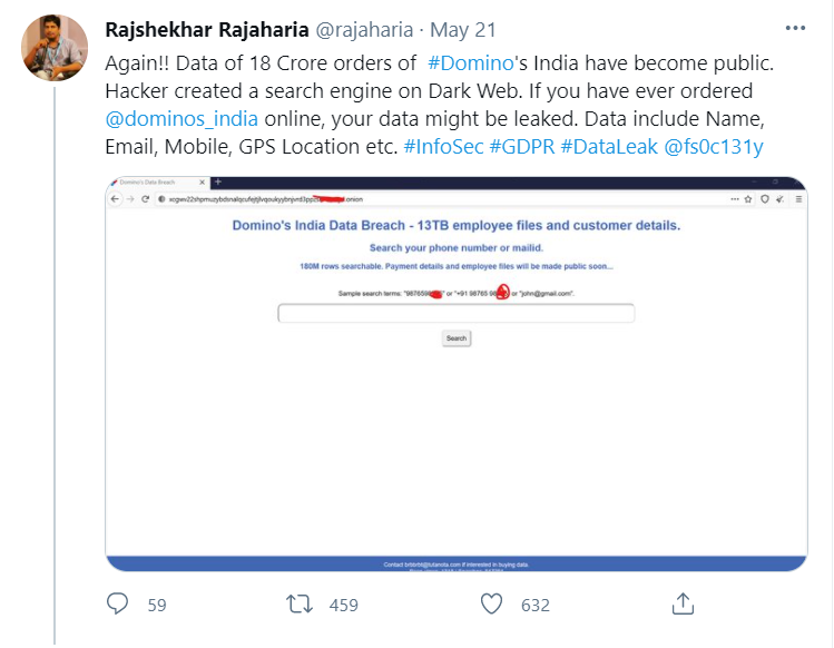 Domino's India data breach Twitter